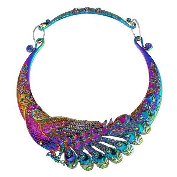 

whole salekmvexo ethnic collar choker necklace charming multicolor laser jewelry chinese peacock dragon maxi necklaces statement necklace, Golden;silver