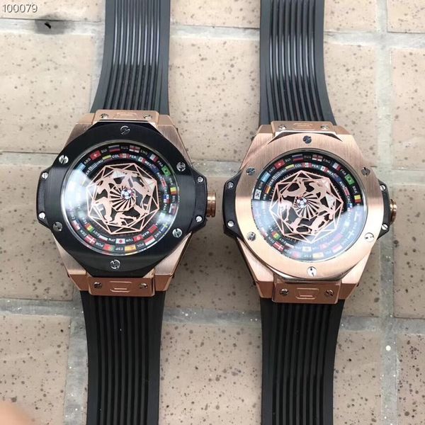 

2018 new style limited edition world cup mens watch 50mm dial two colors case black rubber strap automatic movement watches, Slivery;brown