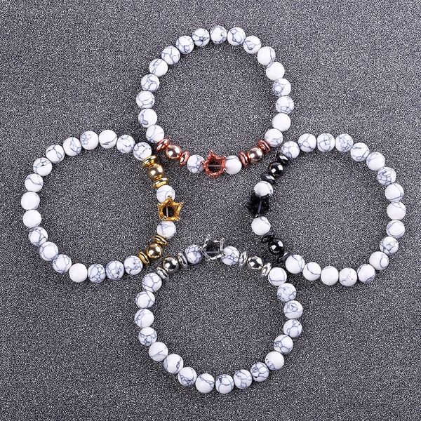 

new trendy white stone beaded bracelet fashion gold silver color alloy crown bracelet for women men couple bangles jewelry, Black
