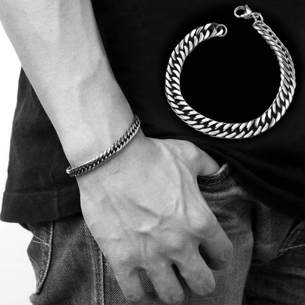 

1 pc alloy jewelry curb link chain silver bracelet & bangle for men charm bracelets accessory fashion jewelry, Black