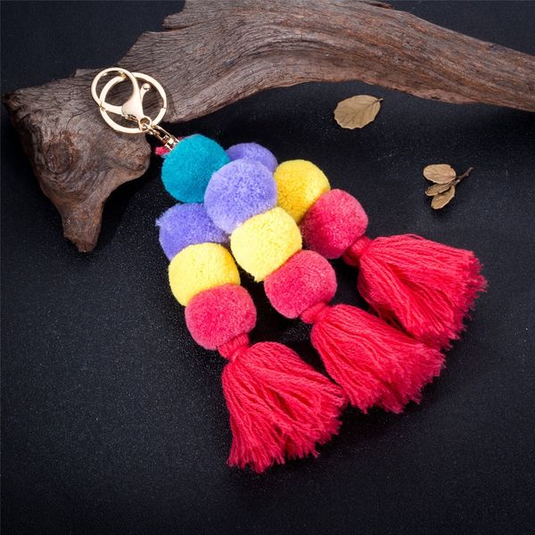 

colorful pompom balls tassels charm key chain for women men keyrings car handbag keychain, Silver