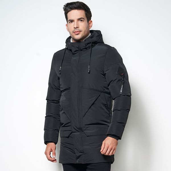 

2018 men winter business fleece lined super warm long parka jacket coat men double placket windproof quality hooded parkas male, Black