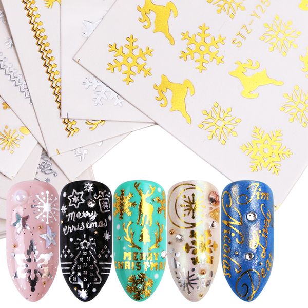 

1pcs bronzing gold silver nail art water sticker christmas snowflake flower wraps decals tips manicure nails decoration jiya-1, Black