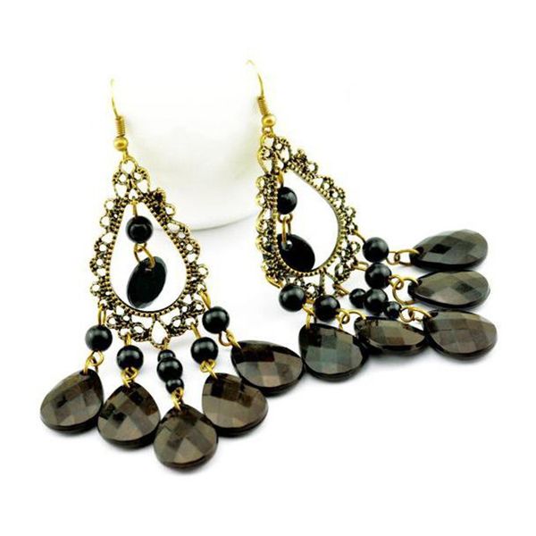 

мода ювелирные изделия капельки черный старинные богемной серьги для женщин hollopw висит кисточкой серьги женский, Golden