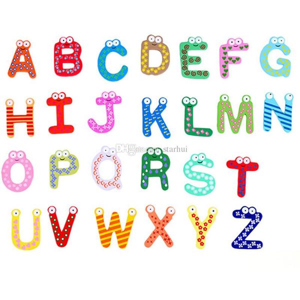 

baby letters toys cartoon fridge magnets kids wooden alphabet fridge magnet child educational lnteresting toy gift 26pcs/lot wx-c47