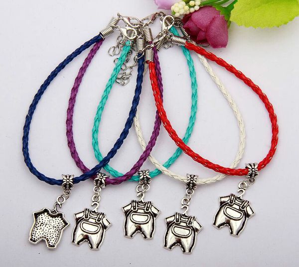 

цинковый сплав древнее серебро дети одежда очарование кулон 20 + 5 см смешанный цвет плетеный канат браслет мода женщин ювелирные изделия по, Golden;silver