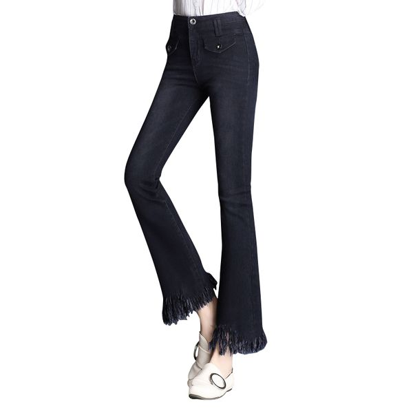 

wzjhz flare jeans women's high waist boot cut jeans fashion denim pants elastic trouser black blue slim high waist