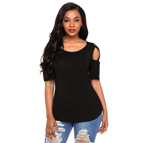 

woman spring fashion solid slim t-shirts strapless short sleeved quality cross strap belt casual shirt, White