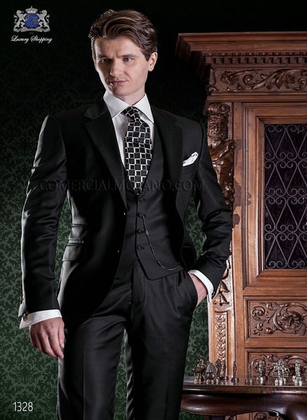 BlackThree Piece Damat smokin Notch Yaka İki Düğme Adam Düğün Suit Yakışıklı Erkekler İş Yemeği Balo Blazer (Ceket + Pantolon + Kravat + Vest) 413