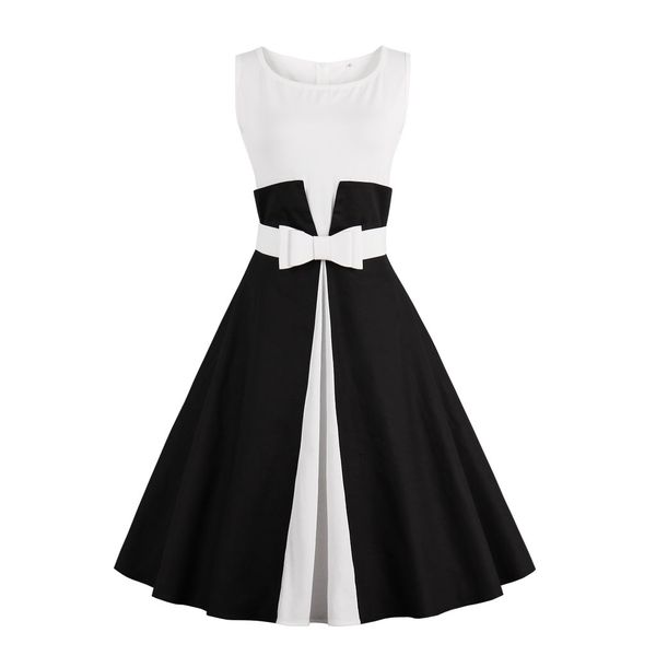 

2017 new summer dress sleeveless patchwork style 1950s vintage dress black white women party feminino rockabilly vestidos, White;black