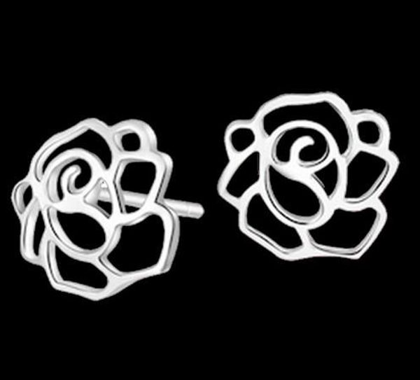 

handmade hollow rose ear stud s925 silver ear studs for girls/ladies party gifts chic earrings, Golden;silver