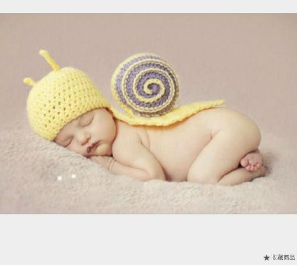 Baby cartoon Snail Style Costume Photo Prop Knitting Crochet Newborn Photography Puntelli Abiti fatti a mano in maglia Divertente berretto neonato mantello