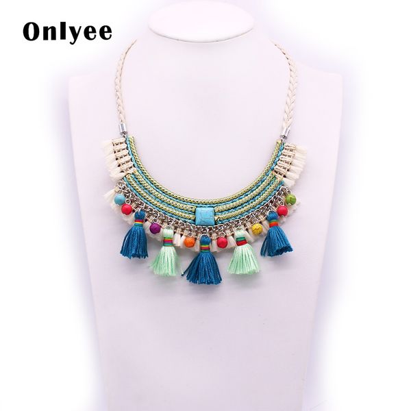 

onlyee fashion women's short necklace bohemian style tassel pendant necklace handmade ladies charm gift, Golden;silver