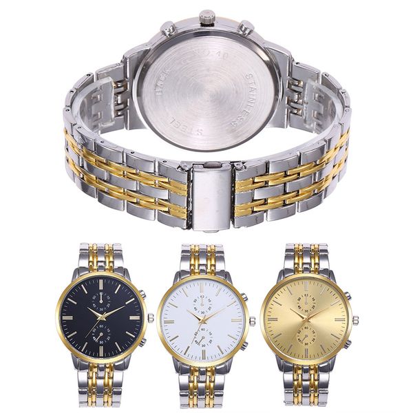 

mens watches alloy watch man gold stainless steel quartz watches chronograph analgue fashion wristwatch, Slivery;brown