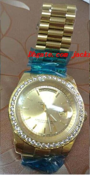 

luxury wristwatch 18k yellow gold mens large diamond solid diamond watch 41mm automatic men watch men's watches, Slivery;brown