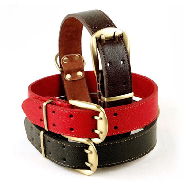 

black red big dog collar genuine leather material glossy elegant necklace for large dogs collars xl labrador golden retriever