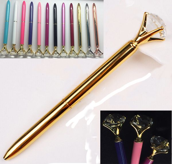 

kawaii crystal ball pens ballpen fashion girl 19 carat large diamond ballpoint pens for school stationery office supplies, Blue;orange