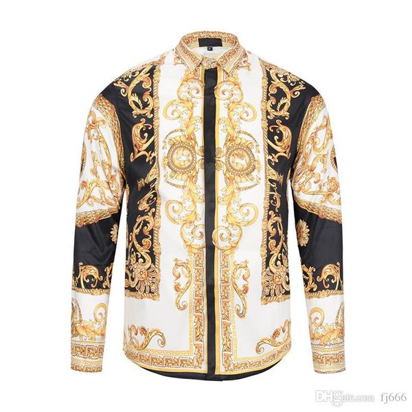 

Свободная перевозка груза падения 2018 Осень зима с длинным рукавом Повседневные рубашки мужчины печатных платье рубашка медуза шелковое золото и черные рубашки