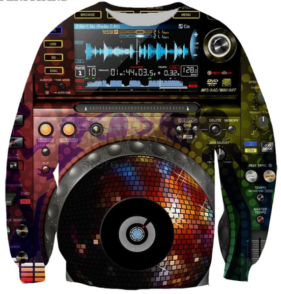 

новая моды женщина / мужчины музыка dj популярной в аудио частота harauku стиль смешного 3d printed crewneck толстовка толстовка k152, Black