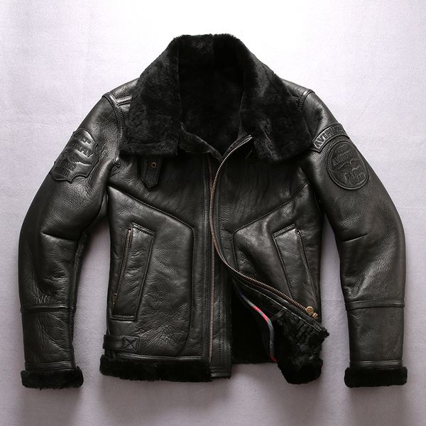 Giacca da moto in finta pelle nera da uomo Avirex Fly Usa B3 Air Force Flight Jackets Giacca da moto 2013 Flying Wear Pelle di pecora Vera pelle Avirex