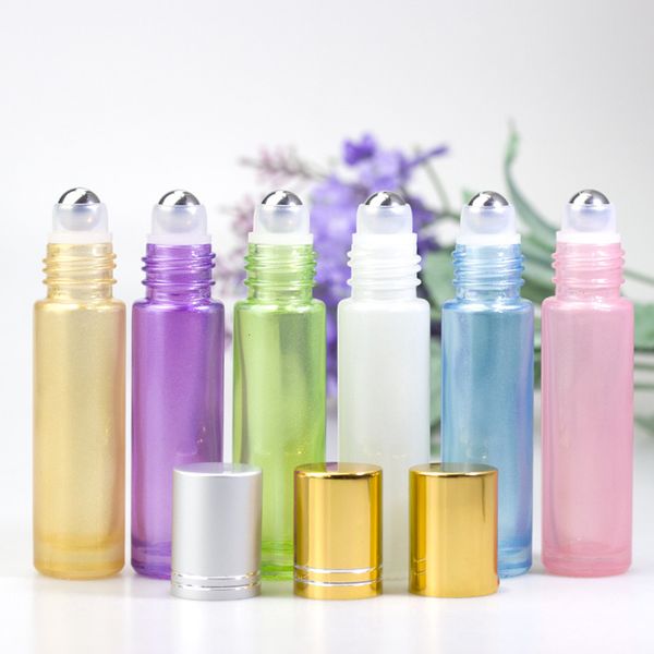 

wholesale colorful 10ml 1/3oz empty roll on glass bottles refillable essential oils fragrance roller ball bottles with factory price