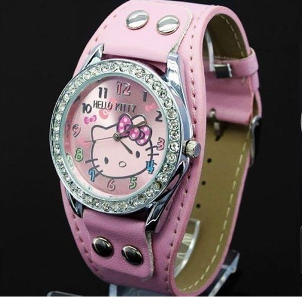 

new hello kitty watches fashion ladies quart watch vintage kids cartoon wristwatches analog king girl brand quartz women, Slivery;brown