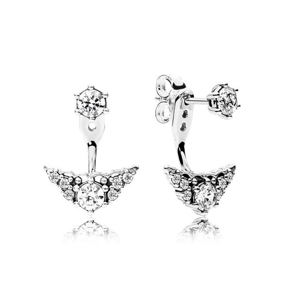 

chamss 100% 925 sterling silver 296228cz fairytale tiara earring studs ear studs vintage original wedding jewelry, Golden;silver