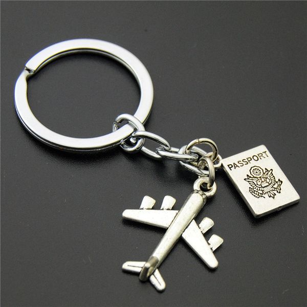 

1pc traveling the world airplane passport keychains travel key ring diy accessories gift for traveler wanderlust jewellery e884, Silver