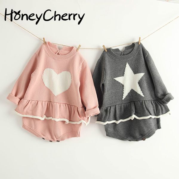 

2018 autumn and winter girl knitted jacket baby love star long sleeves harbin skirt bodysuit baby clothes, Blue