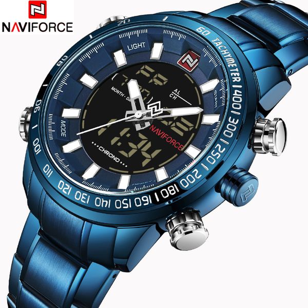 

naviforce luxury mens quartz analog watch fashion sport digital led watch waterproof male watches clock man relogio masculino, Slivery;brown