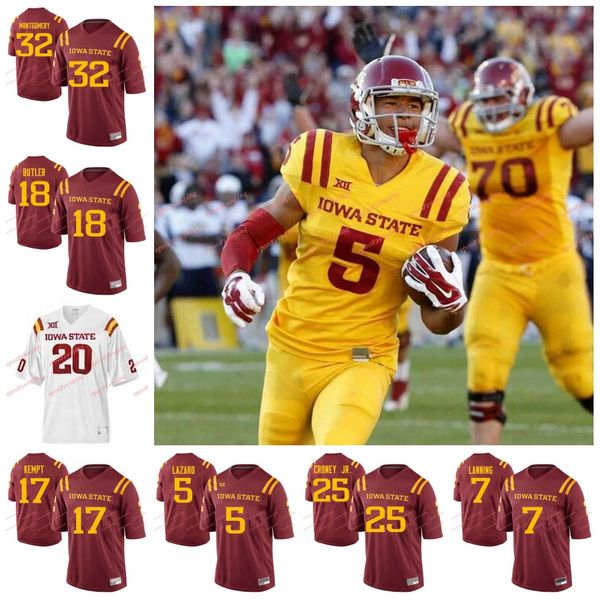 

custom ncaa iowa state cyclones college football any name number #17 kyle kempt 5 allen lazard 32 david montgomery jerseys white red yellow, Black;red