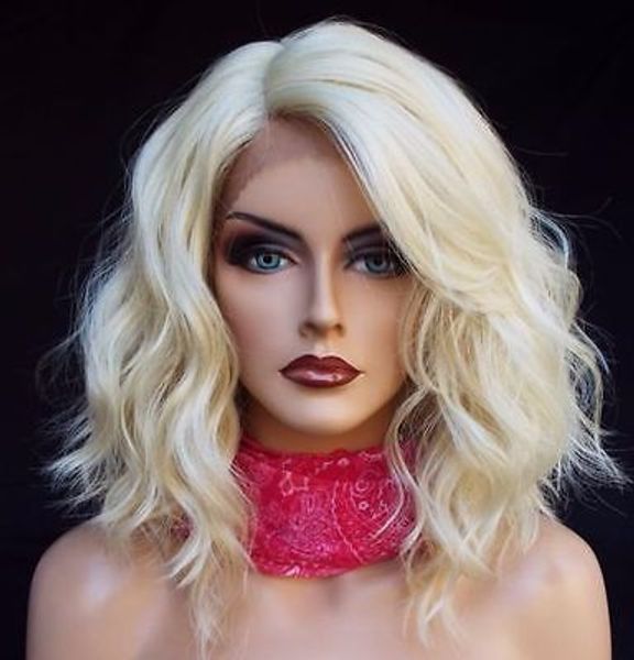 Lace Front Wig New Fashion Charm Womens Short Platinum Blonde Wavy