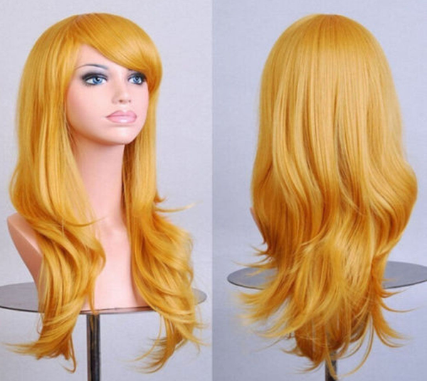 

new medium straight yellow wigs with ponytail anime cosplay for love live ayase, Black;brown