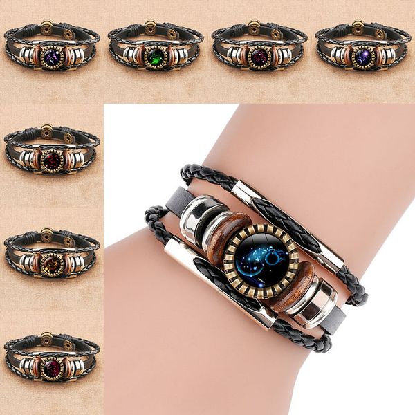 

12 zodiac horoscope glass cabochon bracelet multilayer wrap bracelet wristband fashion designer jewelry gift will and sandy drop ship 320206, Golden;silver