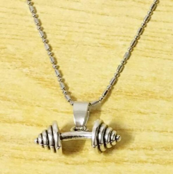 

10pc/lot 018 new arrival pendant necklace weight lifting necklace gym/fitness dumbell pendant bodybuilding themed charm ldrop ship, Silver