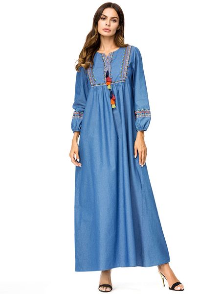 

187214 muslim skirt autumn embroidered loose large size dress muslim robe ofu tamaitai mosalemi robe musulmane de femmes abaya baju muslim, Red