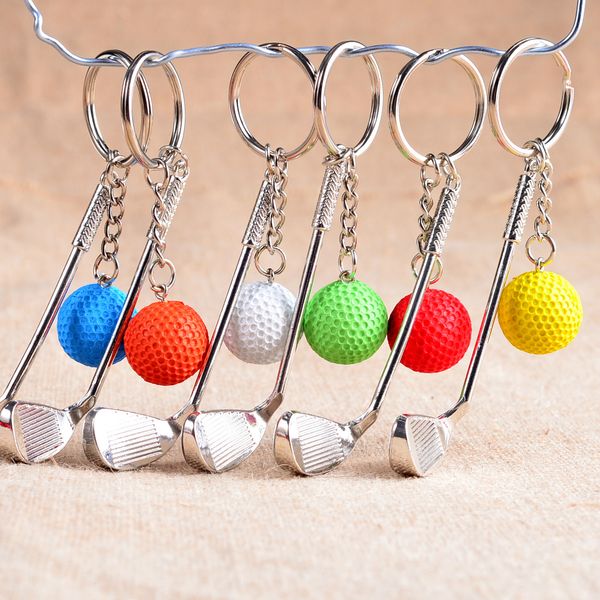 

golf ball keychain golf ball rod keychain key chain zinc alloy metal ball keyrings golf clubs ring key fob rod, Silver