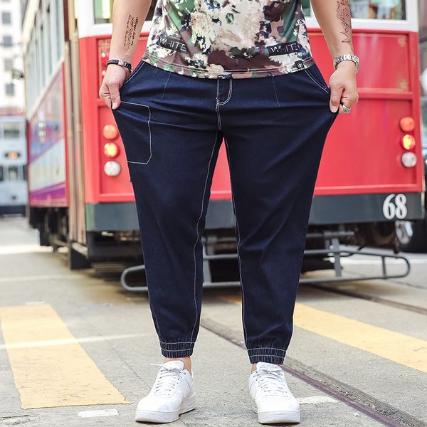 

men's ribbed stretch moto pants blue denim biker jeans slim trousers large size s-6xl 2018 spring fashion 130kg men's jeans pant