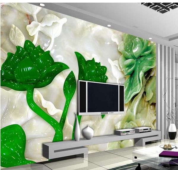 

embossed lotus mural tv background wall modern wallpaper for living room