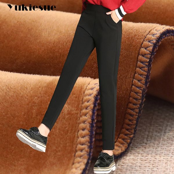 

winter warm harem pants women 2018 fleece thicken high waist elastic stretch office casual loose pants capri female trousers, Black;white
