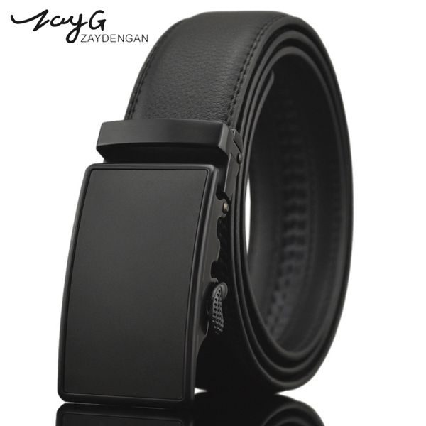 

zayg designer men simple black belts luxury man fashion leather cowskin belt for men leisure automatic buckle belt, Black;brown