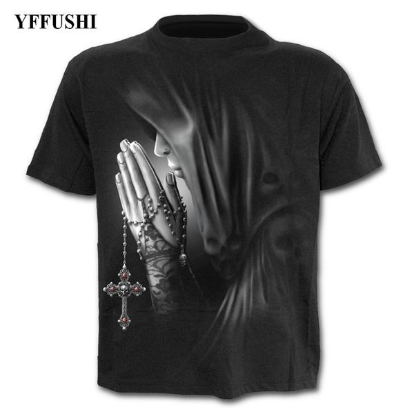 

yffushi 2018 male/female 3d t shirt beautiful girl prayer in church print hip hop tees fashion black t shirt plus size s-5xl, White;black