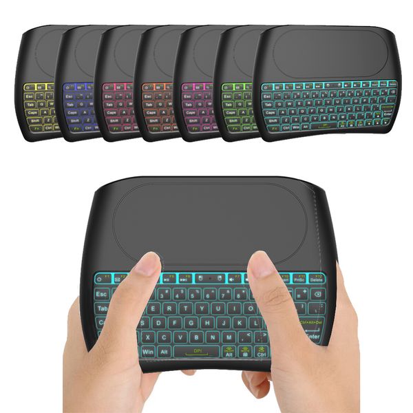 

10pcs new backlight d8 pro plus i8 english 2.4ghz wireless mini keyboard air mouse touchpad controller for android tv box mini pc