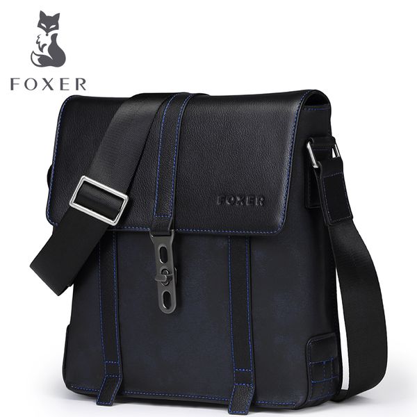 

foxer brands men's cow genuine leather bags casual male business shoulder bag handbag for men
