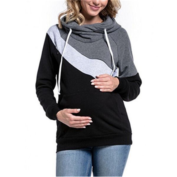 

casual warm women fashion casual patchwork maternity 2018 clothes long sleeve nursing breastfeeding hoodie for pregnant, Black