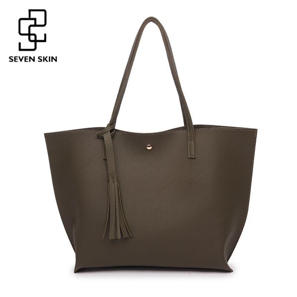 

realer brand 2017 new women solid leather shoulder bag female casual handbag large capacity tote bags with tassel bolsos mujer
