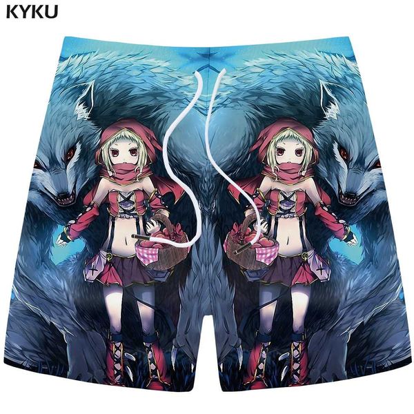 

kyku wolf shorts men animal beach short pants cargo beauty fruit 3d printed shorts character cool casual mens summer new, White;black