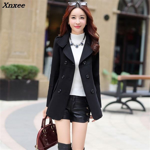 

women wool blend warm long yellow red khaki coat slim fit lapel 2018 new autumn winter female outerwear woolen overcoat cashmere, Black