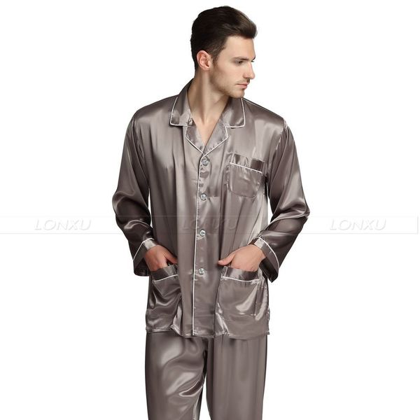 

Solid Mens Silk Satin Pajamas Pyjamas Set Sleepwear Set Loungewear S,M,L,XL,XXL,XXXL,4XL__Fits All Seasons For Men Lycra