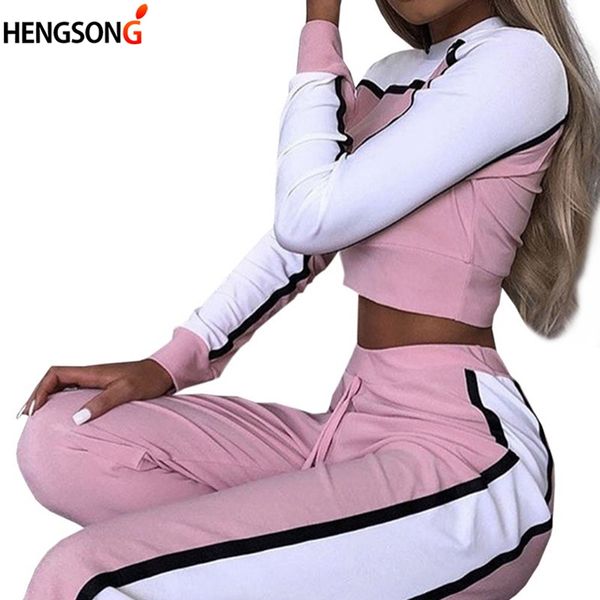 

women tracksuit sports set jogger long sleeve patchwork crop women fitness running set 2018 spring autumn jogging suits, Black;blue